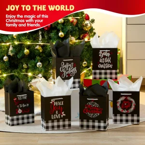 12 Pieces Plaid christmas gift Bags With Handles