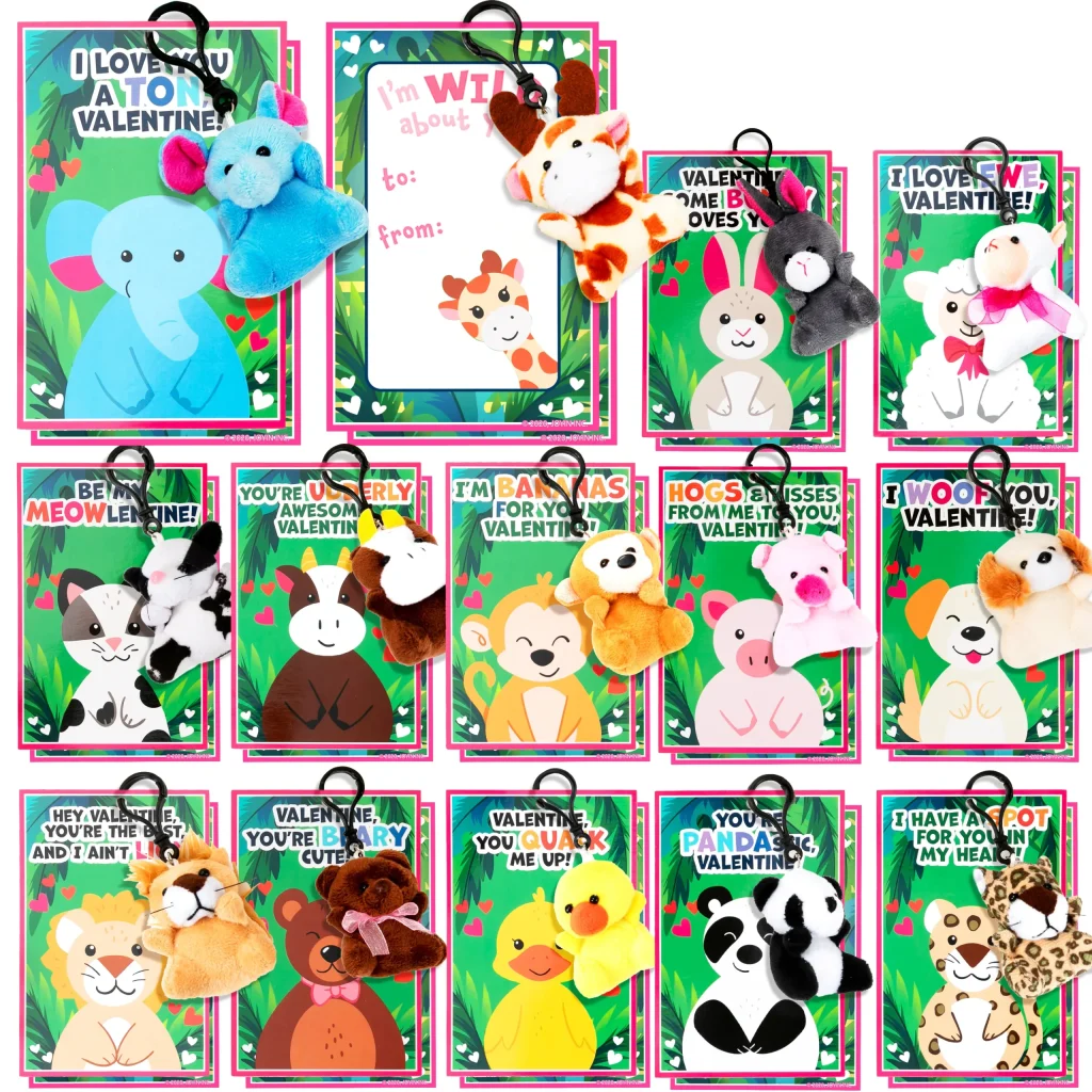 Valentine Exchange Cards with Animal Plush with