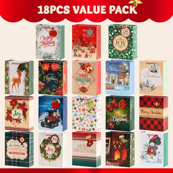 18 PCS christmas gift Bags, 10'' X 13'' X 5''