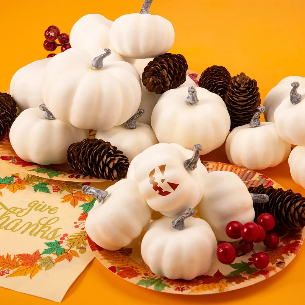 Artificial White Pumpkins Thanksgiving Table Decor