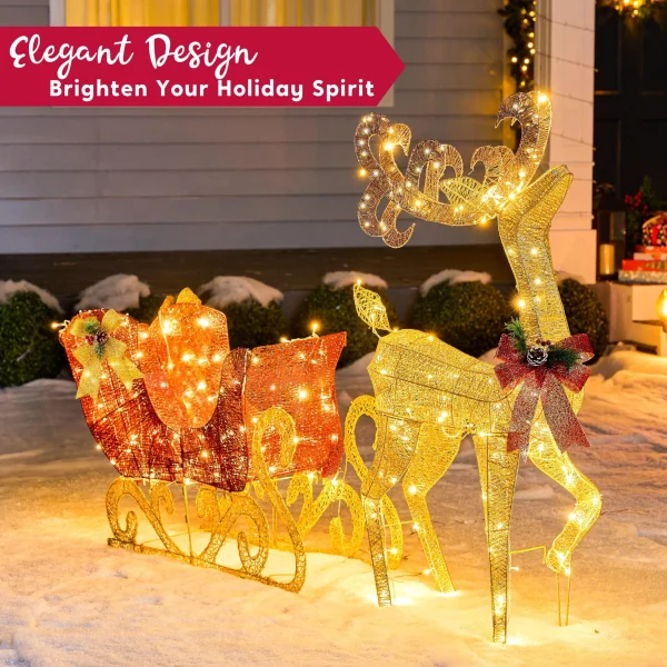 200 LED Lighted Christmas Reindeer and Sleigh