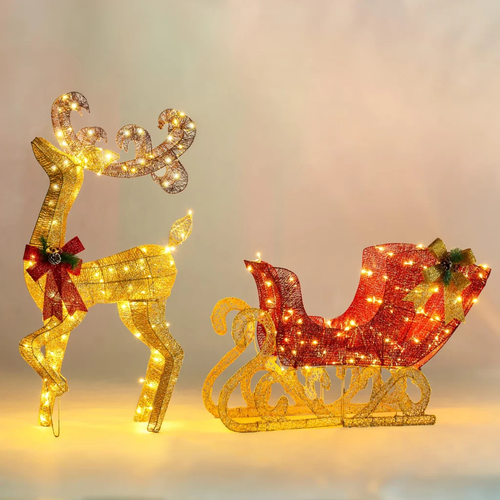 LED Lighted Christmas Reindeer and Sleigh Outdoor Decoration
