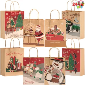 24 PCS Christmas Kraft Gift Bags 7″ x 9″ x 3.5″