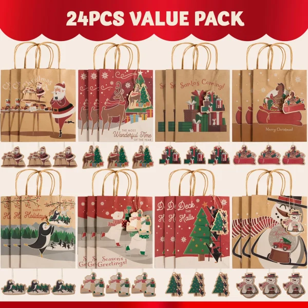 24 PCS Christmas Kraft Gift Bags 7