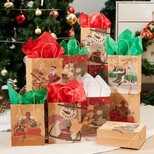 24 PCS Christmas Kraft Gift Bags 7″ x 9″ x 3.5″
