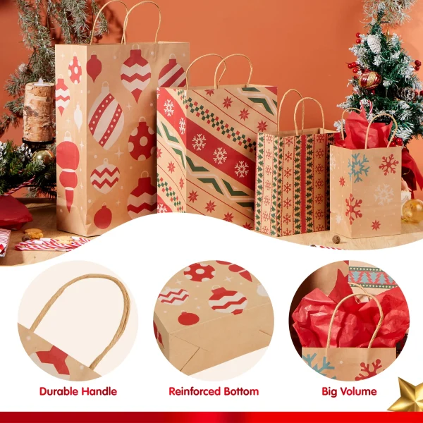 24 PCS Christmas Kraft Gift Bags