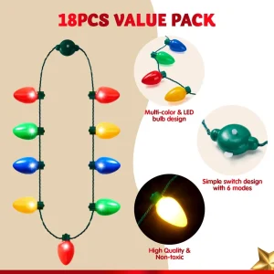 24 Packs Christmas 9 LED Light Up Bulb Necklaces
