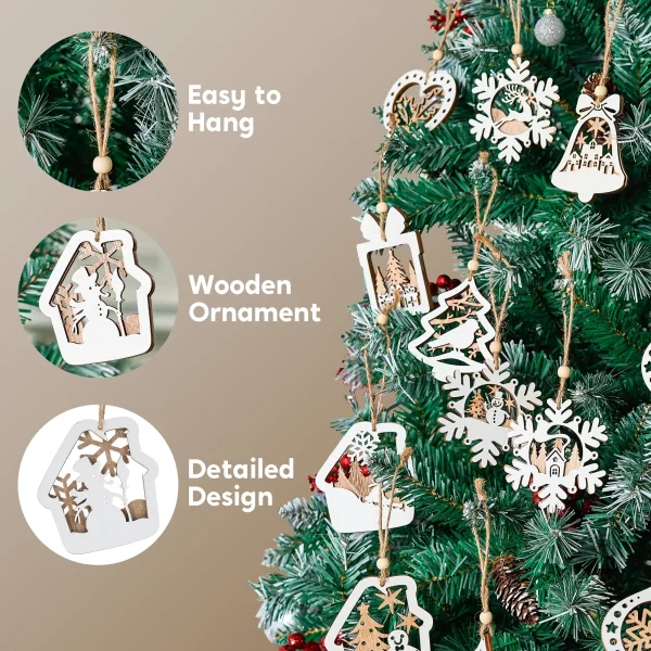 24 Pcs Christmas Wooden Craved Ornaments
