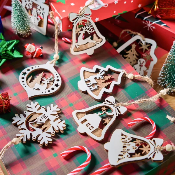 24 Pcs Christmas Wooden Craved Ornaments