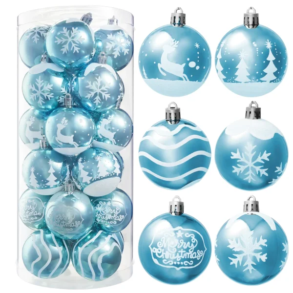 24 Pcs Deluxe Christmas Light Blue Ball Ornaments 2.3” Christmas Tree Decoration