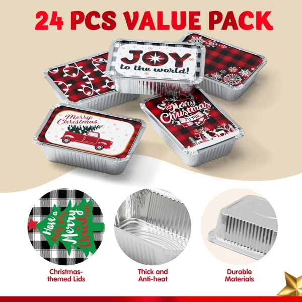 24 Pieces 7in x 5in x 2in Christmas Treat Foil Containers