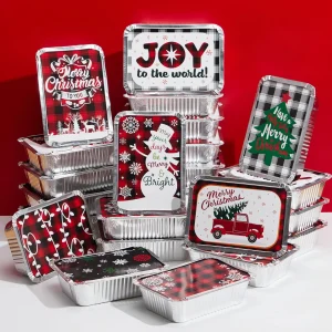 24 Pieces 7in x5in x2in Christmas Treat Foil Containers
