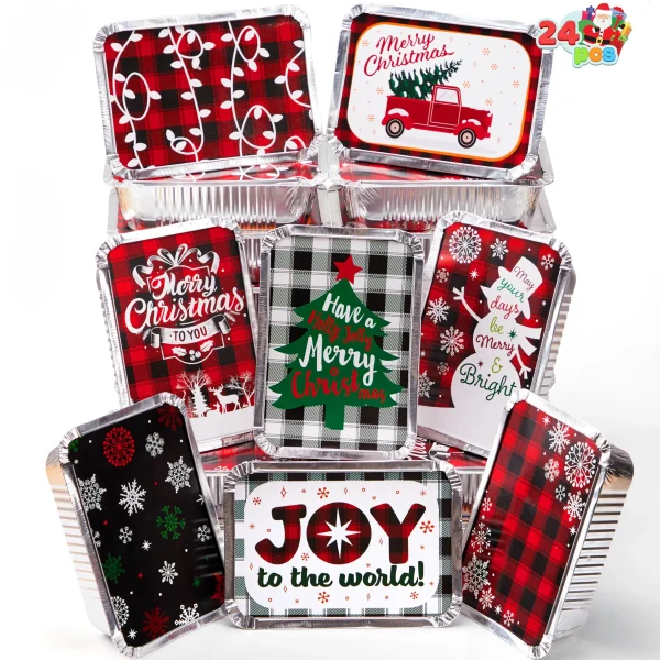 24 Pieces 7in x 5in x 2in Christmas Treat Foil Containers