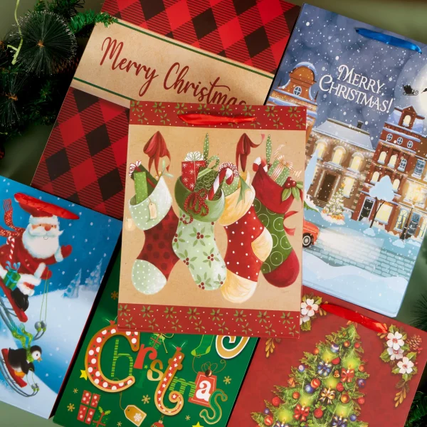 24 Pieces Christmas Kraft Bags Gift Paper Bags 4 Sizes