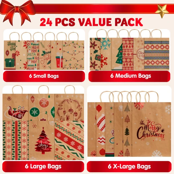 24 Pieces Christmas Kraft Paper Bags Treat Candy Bags