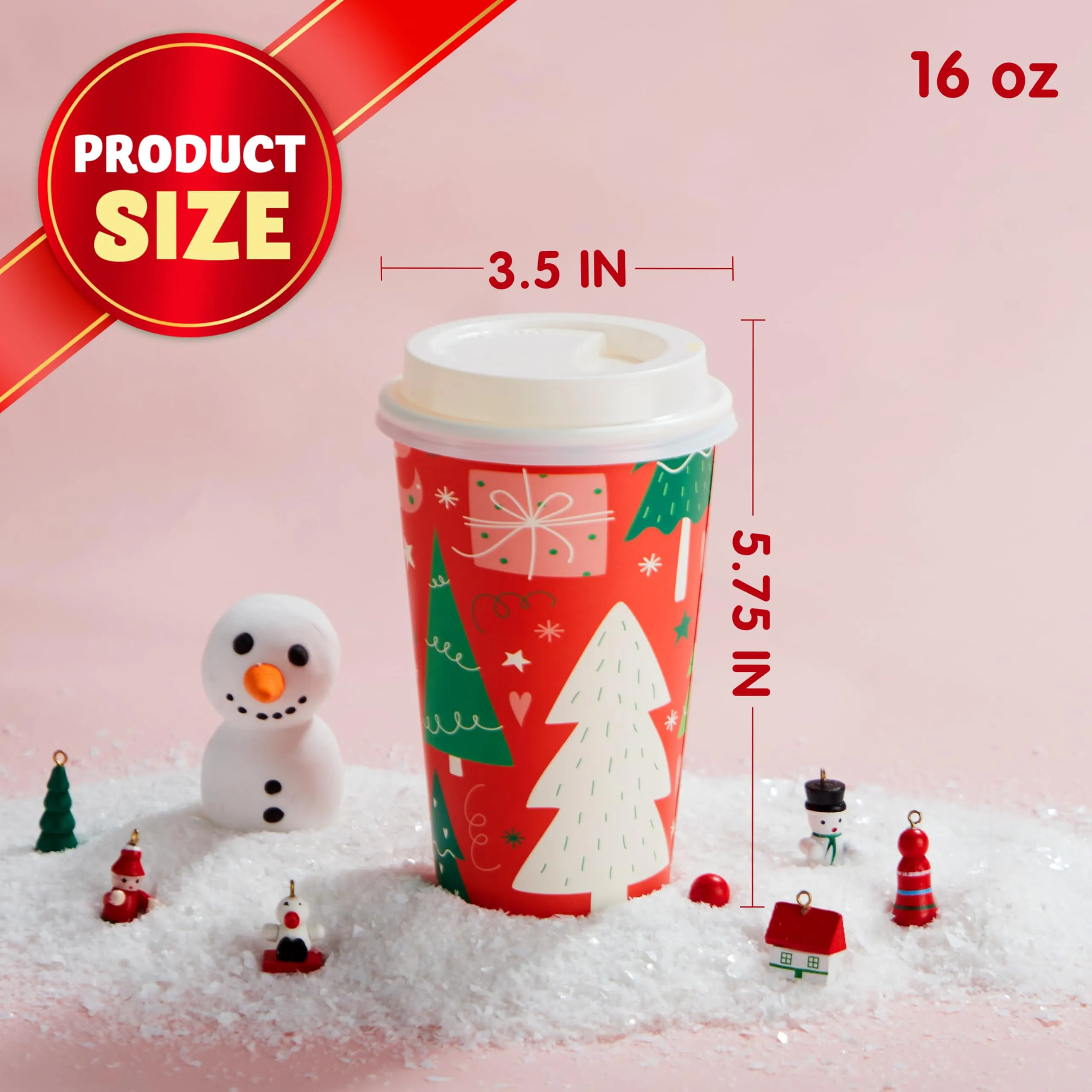 Jinei 200 Pcs Disposable Christmas Cups 16 oz Christmas Plastic