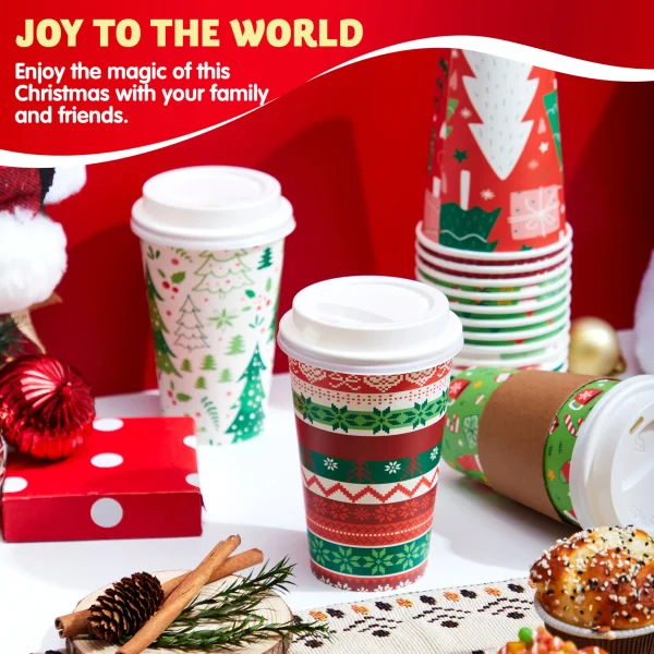 Paper Coffee Cups with Lids and Sleeves in 4 Christmas Designs (16