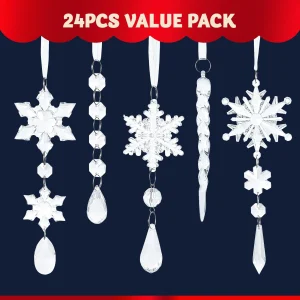 24Pcs 5.3in Acrylic Snowflake and Icicle Ornament