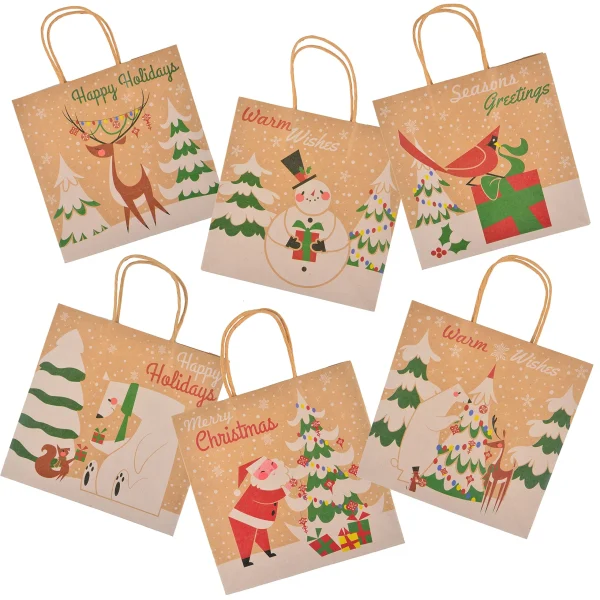 24Pcs Christmas Kraft Gift Bags with Assorted Christmas Prints (2)