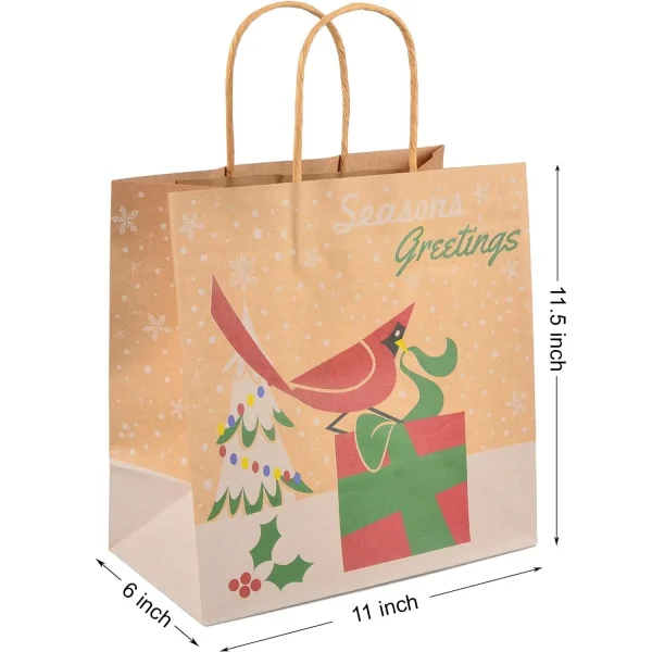 24Pcs Christmas Kraft Gift Bags with Assorted Christmas Prints