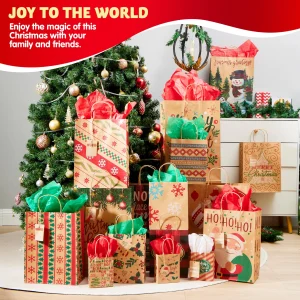 24Pcs Christmas Kraft Paper Gift Bags Set