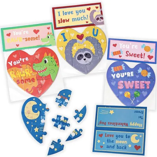 Heart Jigsaw Puzzle Set Valentines Exchange Cards