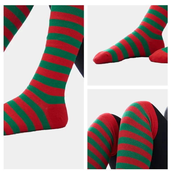 3 Pairs Womens Christmas Striped Long Socks