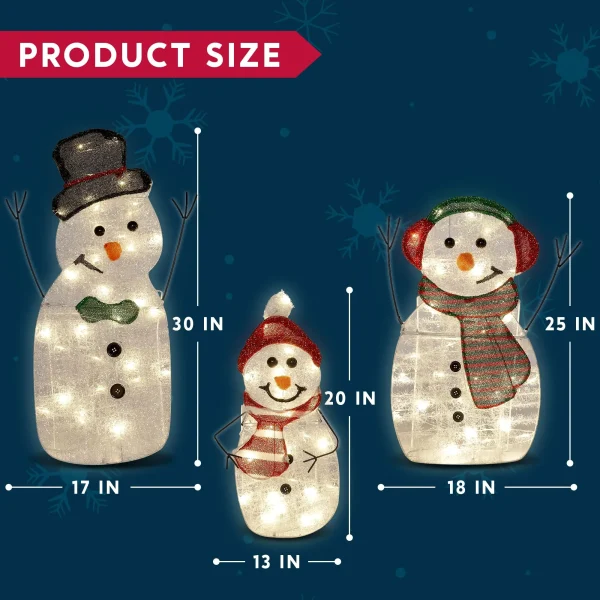 3 Pcs 2D Christmas Snowman Family Yard Light Decorations