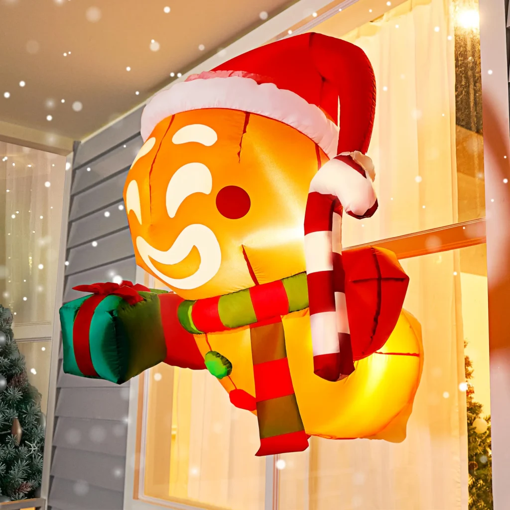 Christmas Inflatable Gingerbread Man Widow Decor