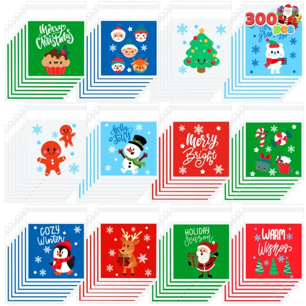300 Pieces Christmas Cellophane Bags Candy Treat Bags