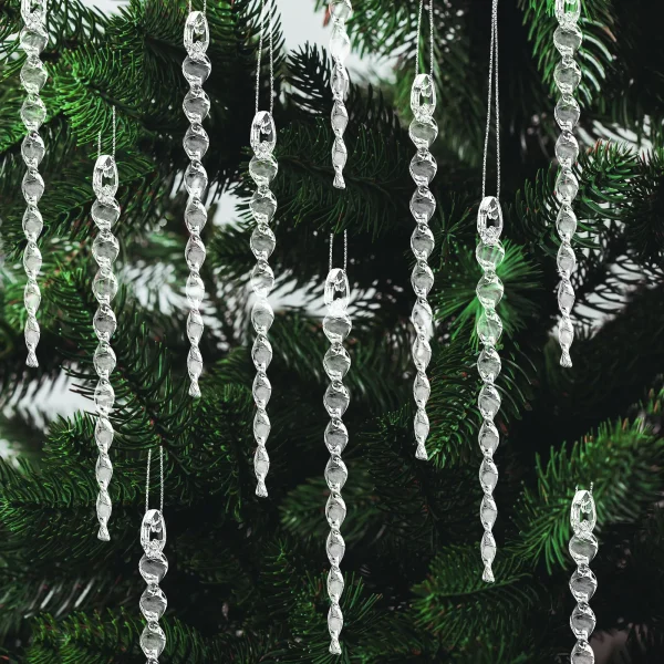 32 Pcs 5.3” Clear Plastic Twisted Icicle Ornament