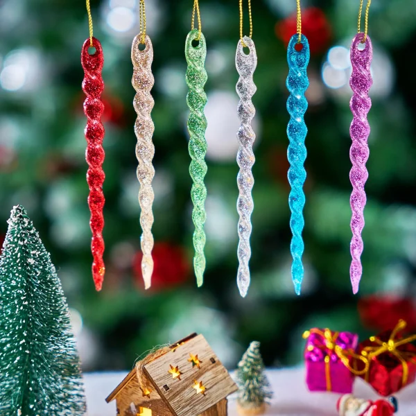 32Pcs 5.3in Plastic Twisted Icicles Hanging Ornament