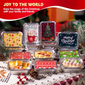 36 Pieces Christmas Foil Containers with Lids 5in x4in x1.5in