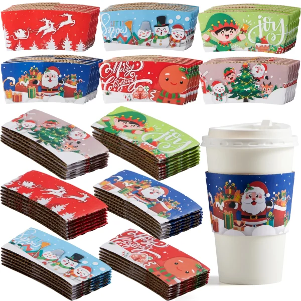 36Pcs 12oz to 20oz 6 Designs Christmas Coffee Cup Sleeves (4)