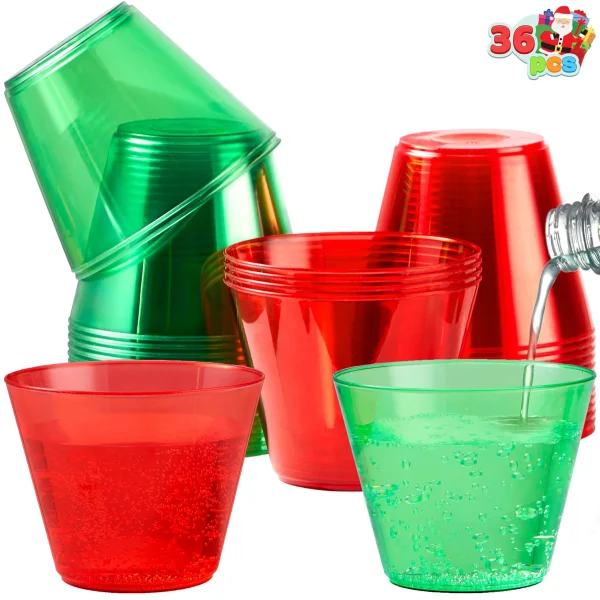 36Pcs 9 OZ Christmas Red and Green Plastic Drinking Cups