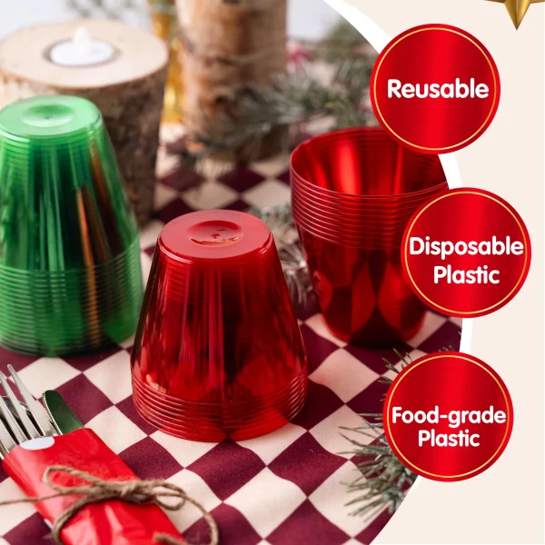 36Pcs 9 OZ Christmas Red and Green Plastic Drinking Cups