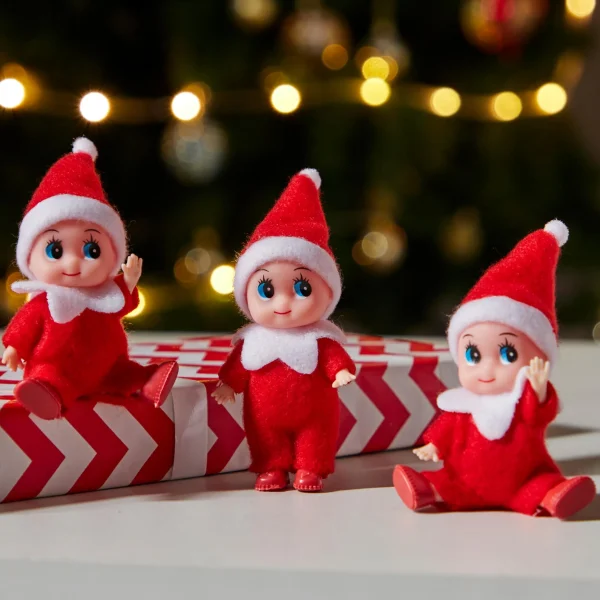 3PCS Christmas Red Tiny Elf Doll Decor