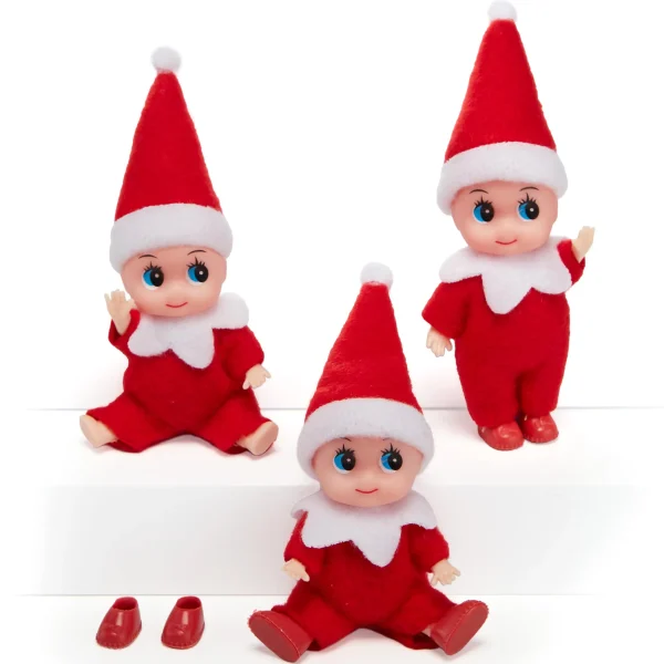 3PCS Christmas Red Tiny Elf Doll Soft Plush Toy Doll for Christmas Decor