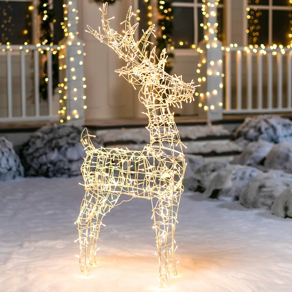 4.5 ft Warm White Wire Frame reindeer decor