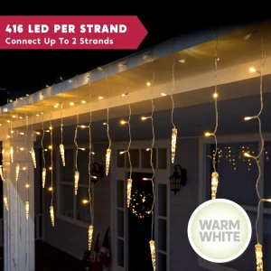 416 LED Warm White Christmas Icicle Lights