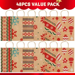 48 Christmas Kraft Gift Bags 7″ x 9″ x 3.5″