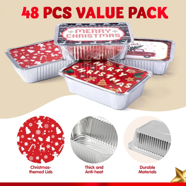 48 Pieces Christmas Foil Containers with Lids
