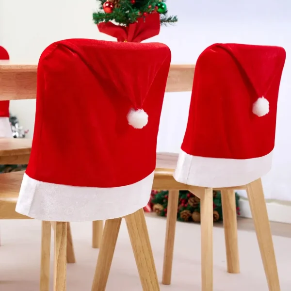 4Pcs Christmas Chair Cover, Red Santa Hat Chair Slipcovers (9)