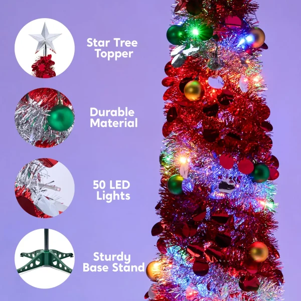 5 FT Multicolor Pre-Lit Tinsel Christmas Tree