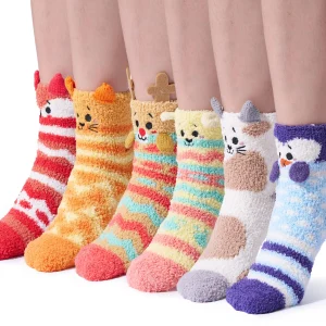 6 Packs Womens Christmas Fuzzy Slipper Socks