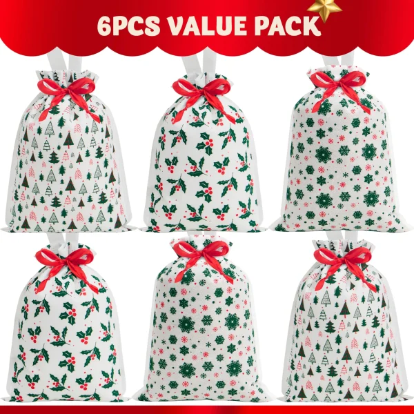6 Pieces Christmas Drawstring Gift Bags