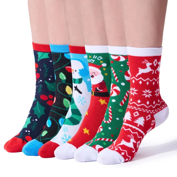 6Packs Winter Christmas Socks for Men Women, Warm Soft Novelty Crew Socks