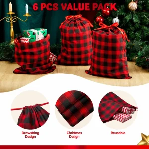 6Pcs Christmas Drawstring Gift Bags 19in x 14.5in