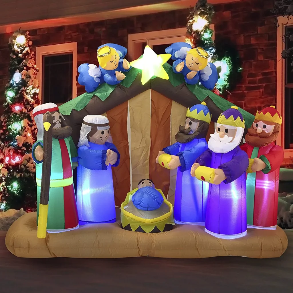 Blue Inflatable Nativity Scene with Angels