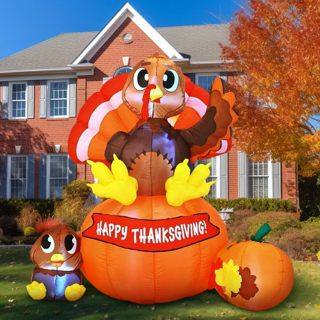 Inflatable Thanksgiving turkey on Pumpkin